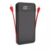 Power bank Inclusion III - prijenosna baterija s ugradenim USB-C, Micro USB i Lightning kablovima - crno-crveni