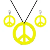 Neonski komplet ogrlica in sponke peace za zabavo, rumen
