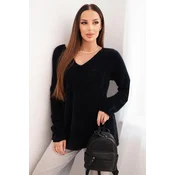 Kesi Włoski Womens sweater with wool and a V-neck black