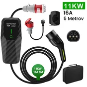 JUNSUN Tip 2 EV električni avtomobilski polnilni kabel – 11kW, nastavljiv tok, LCD zaslon, prenosni polnilnik 5 m z vtičem Schuko 6-16A IP67, (5000035258)