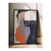 WallXpert uramljena slika 115192, apstraktne siluete ženskih profila u narandžastoj, sivoj i crnoj boji, 50 x 70 cm, crni ram