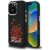 Ovitek Ovitek Karl Lagerfeld Silicone Heart Sign Logo MagSafe za iPhone 16 Pro črn (KLHMP16LSMHBKSK)