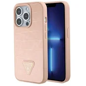 Guess Ovitek Guess Croco Triangle Metal Logo Pink za iPhone 15 Pro