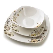 Mondex Jedilni servis porcelan Lea Prime 24/18 cm + skleda 16,5 cm 500 ml sivo-bež cvetlični 18 kos, (5000226017)