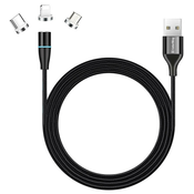 Barvit polnilni kabel 3 v 1 Lightning+MicroUSB+USB-C/ Magnetni/ 2.4A/ Najlon/ Hitro polnjenje 3.0/ 1