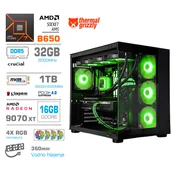 MEGA Računalnik MEGA MT S5 R7-7800X3D/RX9070 XT/32GB-DDR5/1TB/750W/Brez OS/črna RGB + Estetski napajalni kabli [Zelena/Črna], (5000367776)