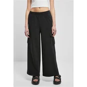 Womens Terry Trousers Highwaist Wide Leg Cargo Black