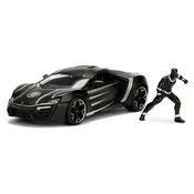 Avtomobilček Marvel Avengers Lykan Hypersport Jada kovinski z odpirajočimi elementi in figurica Black Panther dolžina 20 cm 1:24