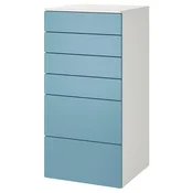 SMASTAD/PLATSA Predalnik s 6 predali, bela/modra, 60x57x123 cm