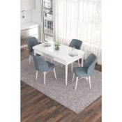 Hanah Home trpezarijski set Eva, sto na razvlacenje i 4 stolice, bela ploca, siva tkanina Babyface