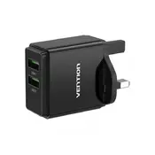 VENTION Punjač sa 2 izlaza USB A 18/18W - Crni, US priključak (QC79-US-B)