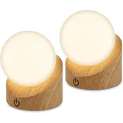 BRILONER BRILONER 2x Mini LED namizna svetilka, krogla, leseni videz, na dotik