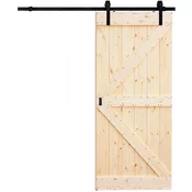 Lesena drsna vrata Loft Rustic motiv K bor surov drsni sistem 95 cm x 210 cm