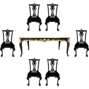PompA¶A¶s by Casa Padrino Luxury Baroque Dining Room Set Black/Gold - PompA¶A¶s Baroque Dining Table with Glass Top and 6 Baroque Dining Chairs designed by Harald GlA¶A¶ckler