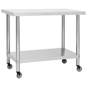 Kuhinjski radni stol s kotacima 100x45x85 cm nehrdajuci celik
