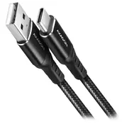 AXAGON podatkovni in polnilni kabel USB-A z USB-C/USB2.0/3A/opleten/2 m/črn