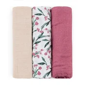 PETITE & MARS Komplet plenic bambusova muslinova 3 kosi Moussy Pink Meadow 68 x 68 cm