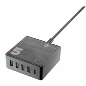 Polnilec hišni CELLULARLINE 60W, 4xUSB-A + 1xType-C charger, črn