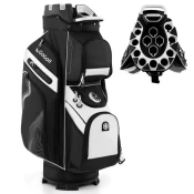 Torba za golf s 14 predelki, trakom za nošenje, dežno prevleko in 11 žepi - črna