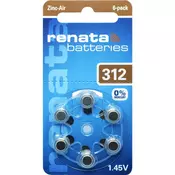 Renata Gumbne celice ZA 312 Cink-zračni Renata Hearing Aid PR41 165 mAh 1.4 V 6 KOS