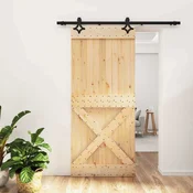 vidaXL Drsna vrata Naravna in črna 90 x 210 cm Masiven borov les