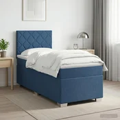 vidaXL Postelja boxspring z vzmetnico Modra 90 x 200 cm Blago