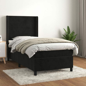 Greatstore Box spring postelja z vzmetnico črna 100x200 cm žamet