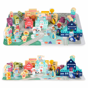 ECO TOYS Edukativne drvene kocke CITY set sa podlogom 121kom