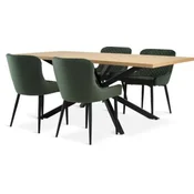 NORTOFT D200 sto hrast + 4 PEBRINGE stolice baršun zelena
