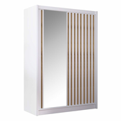 KONDELA omara z drsnimi vrati Ladder 150 - bela/hrast craft