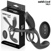 VIBRACIJSKI EREKCIJSKI OBROČEK Addicted Toys Double - dvojni obroček, vibrator za pare, stimulacija klitorisa in G točke, daljinec