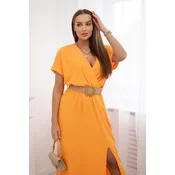 Kesi Włoski Long dress with a decorative belt orange