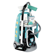 Upratovací vozík s elektronickým vysávacom Cleaning Trolley Vacuum Cleaner Smoby s metlou lopatkou a 9 doplnkami