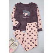 Trendyol Curve Smoked Heart Sleep Band Fleece Knitted Pajama Set