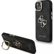Guess PU 4G Metal Logo Stojalo Okvir Zadnji Pokrov za iPhone 13 Black