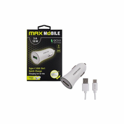 MAXMOBILE AUTO ADAPTER USB SC-106 QC 3.0,18W QUICK CHARGE 3A + TYPE C bijeli
