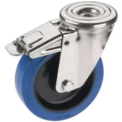 Vrtljivo kolo elastično, modro, z zavoro, 100 mm, 150 kg, luknja
