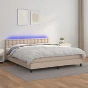 Krevet box spring madrac LED cappuccino 180x200cm umjetna koža