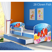 Dječji krevet ACMA s motivom, bočna plava + ladica 180x80 cm 28-clown-fish