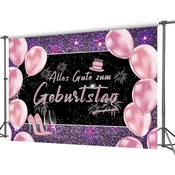 Nikcorp Velik rojstnodnevni banner za dekoracijo zabave, ozadje za slikanje Happy Birthday, roza, 210x150 cm, pralen material