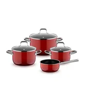 WMF Fusiontec Essential PRO 4-delni set posode, 16/16/20/24 cm, stekleni pokrovi, rdeč (0521035290)