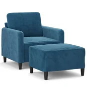 Vidaxl Fotelj s stolčkom za noge moder 60 cm žamet