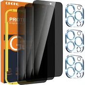 QHOHQ zaščitno steklo za iPhone 15 Pro Max 6,7 – Privacy, 3 kosi + zaščita kamere