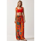 Happiness Istanbul Womens Orange Purple Patterned Flowing Viscose Palazzo Trousers