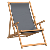 VIDAXL zložljiv stol za na plažo, trdna tikovina, siva