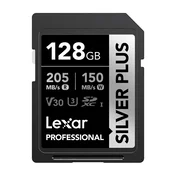Lexar Professional SILVER PLUS SDXC pomnilniška kartica 128GB, 205MB/s branje, 150MB/s pisanje