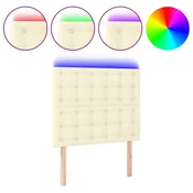 Vidaxl LED posteljno vzglavje krem 80x5x118/128 cm umetno usnje