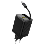 slomart Omrežni polnilnik Dudao A67EU GaN 67W z vgrajenim zložljivim kablom USB-C Power Delivery Quick Charge - črn