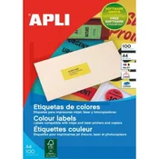 Barvne etikete 70x31mm APLI A4 100 listov fluorescentno rdeče