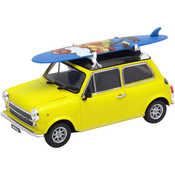 Metalni autic Welly Nex - Mini Cooper 1300, s daskom za surfanje, žuta, 1:24